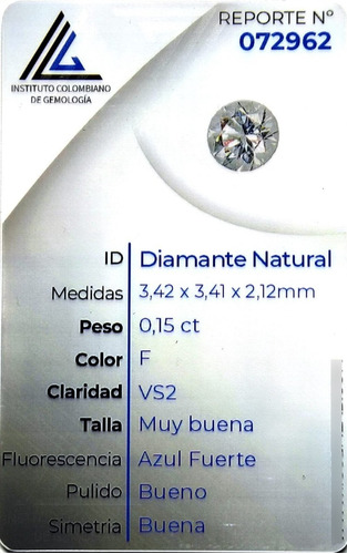 Diamante Natural Certificado 0.15ct 