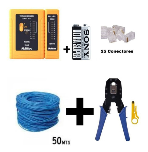 Cabo Utp Rede Cat 5e Furukawa+alicate+testador+25 Conectores