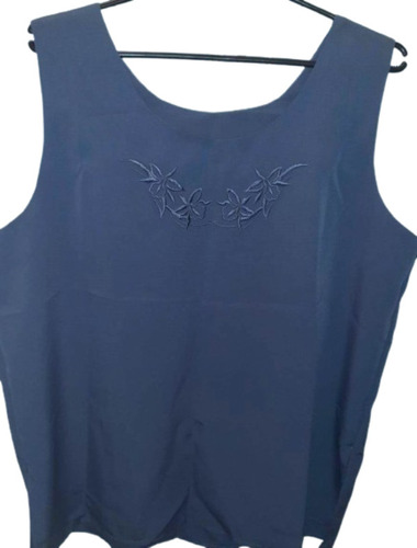 Blusa Sin Mangas Azul Acero, Talle Grande, Impecable