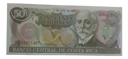 Billete Costa Rica 50 Colones 7 De Julio De 1993 Unc