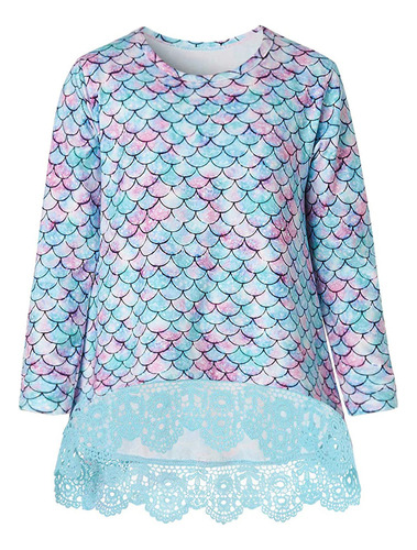 Blusa Holgada De Manga Larga Con Estampado De Sirena Para Ni