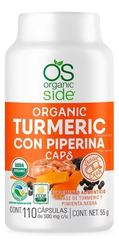 Cápsulas Cúrcuma Orgánica 110pz Organicside Vegetal Turmeric