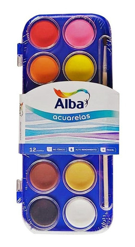 Acuarelas Escolares Alba X 12 Colores + Pincel Sin Tacc 