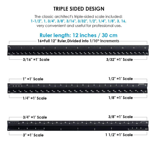 Architectural Scale Ruler, Imperial Measurements 12, Laser-e