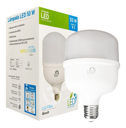 Lâmpada Led Super Bulbo 50w Alta Potência Branco Frio 6500k