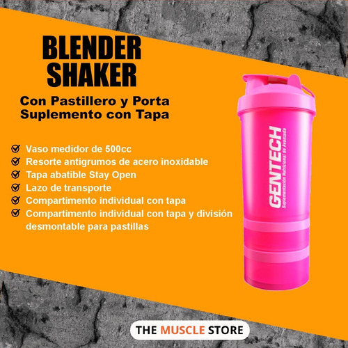 Imagen 5 de 10 de Blender Shaker Gentech Vaso Mezclador De Proteínas Resorte