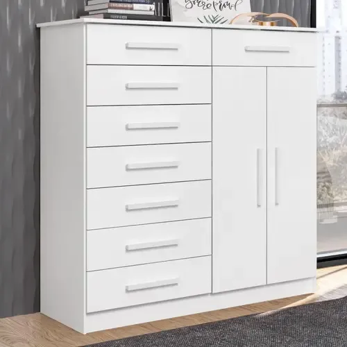 Cômoda 2 Portas e 8 Gavetas New Verona Branco — R$ 561,00 em Mercado Livre, 40% OFF