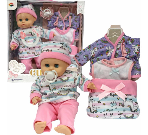 Muñeca Bebé Articulada Con Accesorios Chupón Y Ropa.