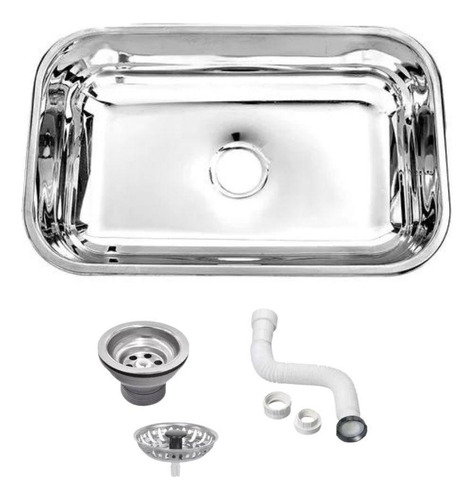 Cuba Pia Cozinha Aço Inox Nº2 Polido 56x34x17+sifão+válvula