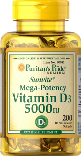 Puritans Pride Vitamina D3 125 Mcg(5000 Iu) 200 Caps Ptr Sfn
