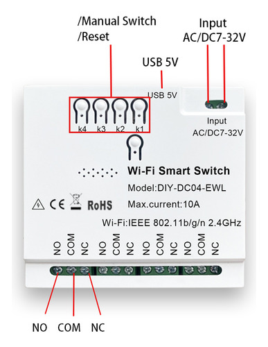 . Sonoff 4 Canales Wifi 5 V 12 V 24 V Ac/dc + Control Rf 433