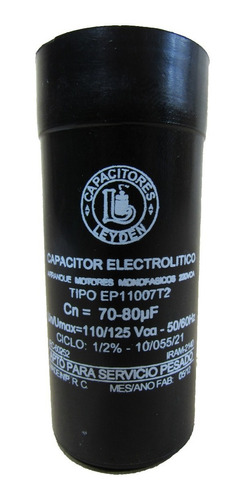 Capacitor Electrolitico Para Motores 70 - 80 Mf 110/125 Vca