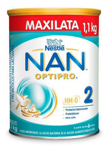 Imagen 1 de 1 de Leche de fórmula  en polvo  Nestlé Nan Optipro 2  en lata de 1.1kg - 6  a  12 meses