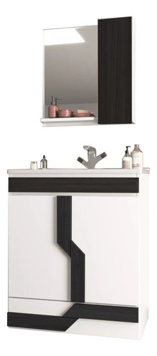 Mueble Para Baño - Con Bacha Y Espejo - Suspendido - Milenio - Modelo Navona - Color Blanco/negro