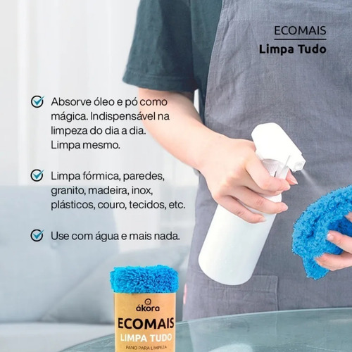Pano Microfibra De Limpeza Multiuso Limpa Tudo Fácil Ecomais Cor Azul-claro