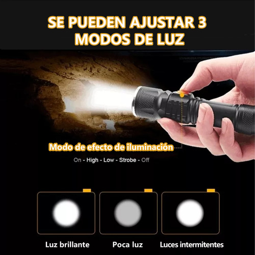 1000 Lm Mini Linterna Portátil Recargable Con Zoom Cgq 60 W