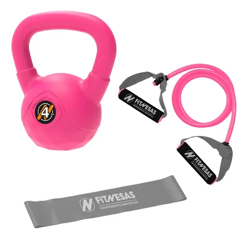 Kit Set Gym Pesa Rusa Kettlebell 10 Kg + Bandas Elasticas