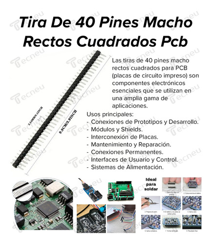 100 Piezas Tira De 40 Pines Macho Recto Cuadrados Pcb 2.54mm