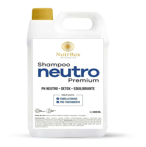 Shampoo Neutro Nutrilux X 5 Litros Limpieza Profunda Brillo 