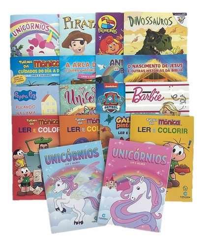 Kit Economico - 10 Livros De Atividades E Desenhos Para Colorir - Personagens Infantis Sortidos - Capa Flexível