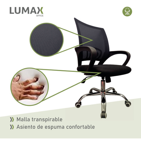 Silla De Escritorio Lumax Ezri Mesh Negra Con Tapizado De M