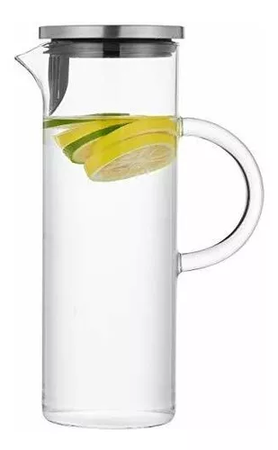 Jarra de agua de vidrio grande con tapa y asa, jarra de jugo de vidrio  resistente a altas temperaturas, jarra de agua de borosilicato para  bolsitas de