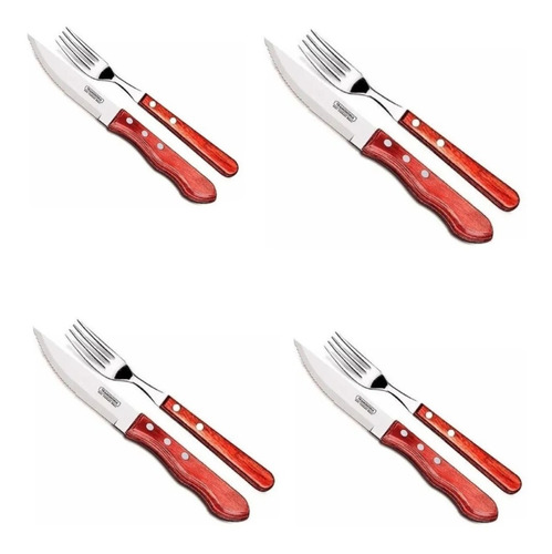 Set X4 Cuchillo + 4 Tenedor Asado Polywood Tramontina Rojo