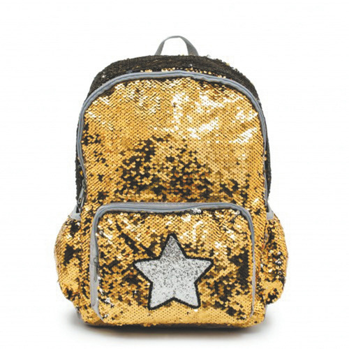 Mochila Escolar Lentejuelas Reversible Dorado/plateado