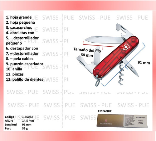 Imagen 2 de 3 de Navaja Spartan 12 Usos Victorinox Varios Colores (3603)