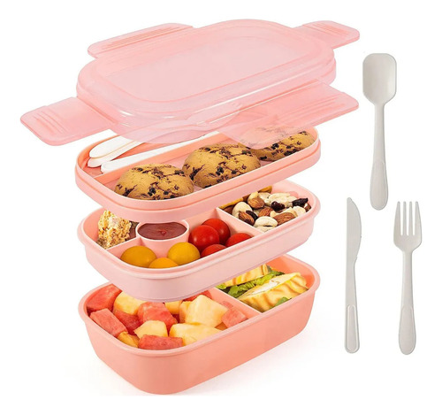 Box Lunch 3 Niveles Topper 1900ml Fiambrera Con Cubiertos