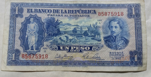 Billete De Colección 1 Peso De Colombia 1953