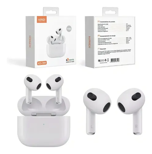 comprar Fone De Ouvido Sem Fio Bluetooth Kaidi Tws Kd-789 Cor Branco Luz Vermelho
