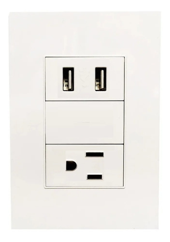 Contacto Placa Con 2 Puertos Usb 2.1amp 1 Contacto+2 Usb Bco Color Blanco