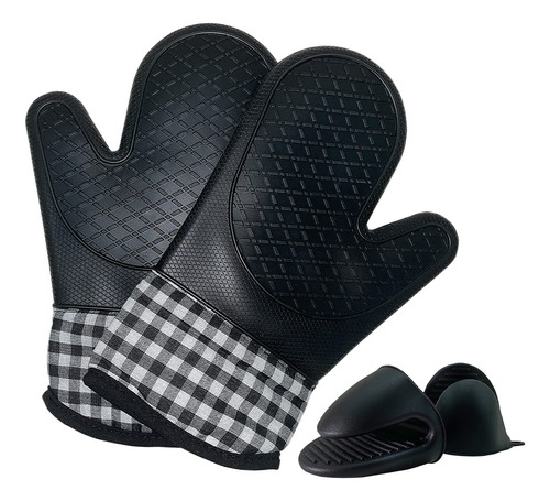 Lslcqw Juego De 4 Guantes De Horno Y Soporte Para Ollas, Res