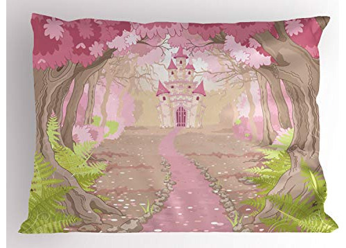 Funda De Almohada Enchanted Castle 26  - Beige Verde Rosa