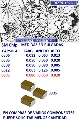 Capacitor Smd 805 1000pf 0.001 Ufx 50v X7r X 50 Unid