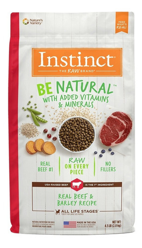 Alimento Instinct Be Natural para perro adulto todos los tamaños sabor carne y cebada en bolsa de 4.5lb