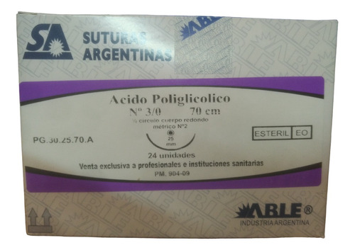 Sutura Acido Poliglicolico Tipo Vicryl Numero 3/0 25mm