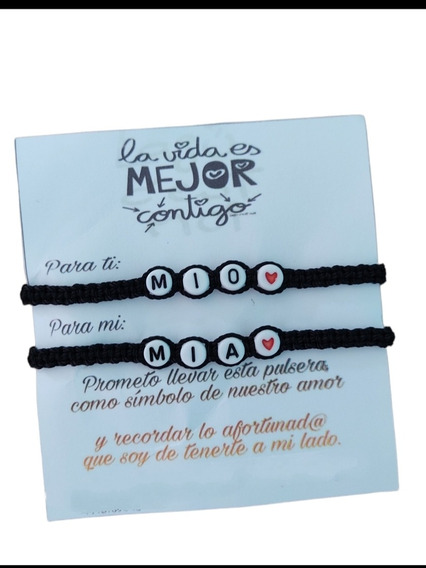 Pulseras Parejas Amistad Con Frase Mío Mía Ajustables | Envío gratis