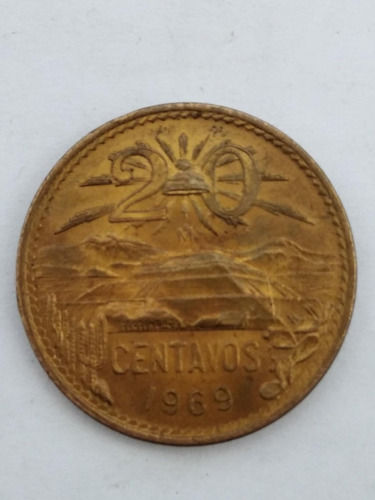 Moneda 20 Centavos Pirámide 1969 Nueva Con Brillo Cobre