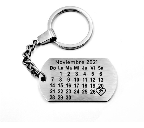 Llavero Personalizado Calendario Y Texto Acero Inoxidable