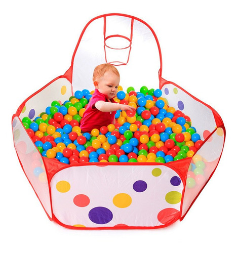 Imagen 1 de 10 de Pelotero Bebe Niño Niña Infantil 50 Pelotas Y Aro De Basquet