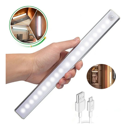 -luz Nocturna Blanca Recargable Con Sensor E Imán De 30 Cm