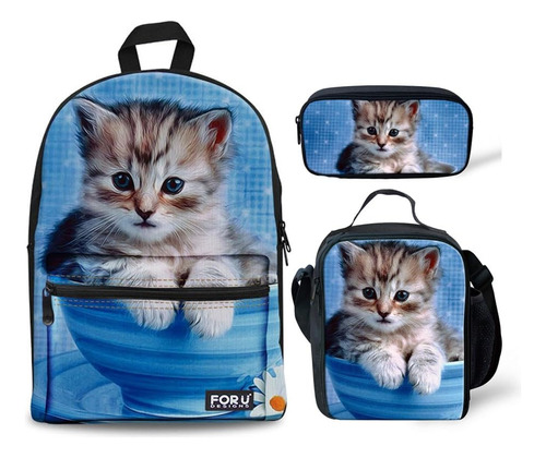 Juego De Mochila, Lonchera Y Cartuchera Diseno De Gatitos