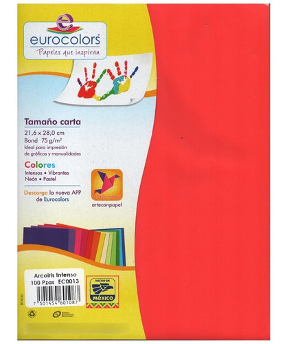 Papel Cortado Eurocolors Carta Arcoíris C/100 Ec0013 /vc Color Amarillo, Rosa, Rojo, Verde, Azul