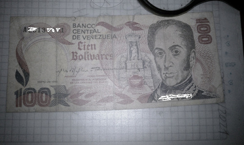 Excelente Billete 100 Bolívares. Enero 29 1980. Serial A-8.