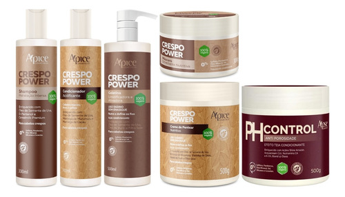 Kit Apse Crespo Power Anti Porosidade Grande 6 Produtos