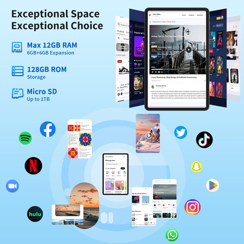 Android 14 Tablet With Keyboard, 12gb Ram (6+6), 128gb St...