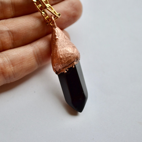 Imagen 4 de 7 de Collar Pendulo De Obsidiana Negra, Cadena Bronce, Cod1