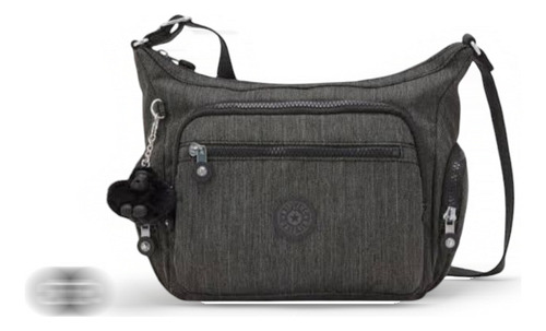 Kipling Gabbie Bolsa Bandolera Múltiples Bolsas Acabado De Los Herrajes Níquel Color Black Peppery Correa De Hombro Gris Oscuro Diseño De La Tela Lisa